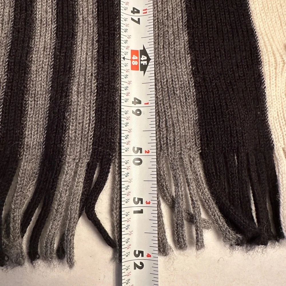 Hugo Boss Wool Neck‎ Scarf 52”x12” Black Gray Ivory Embroidered Logo